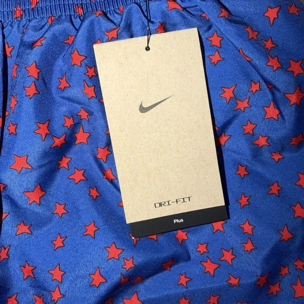 Nike Dri-FIT Women’s 1X Blue Red Star Print Running Shorts NWT Plus Size